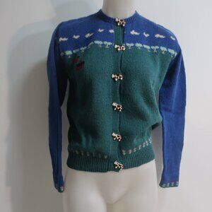 Womens Dia North of Boston Blue Green Cow Button Knit Cardigan Sweater 38 US/S